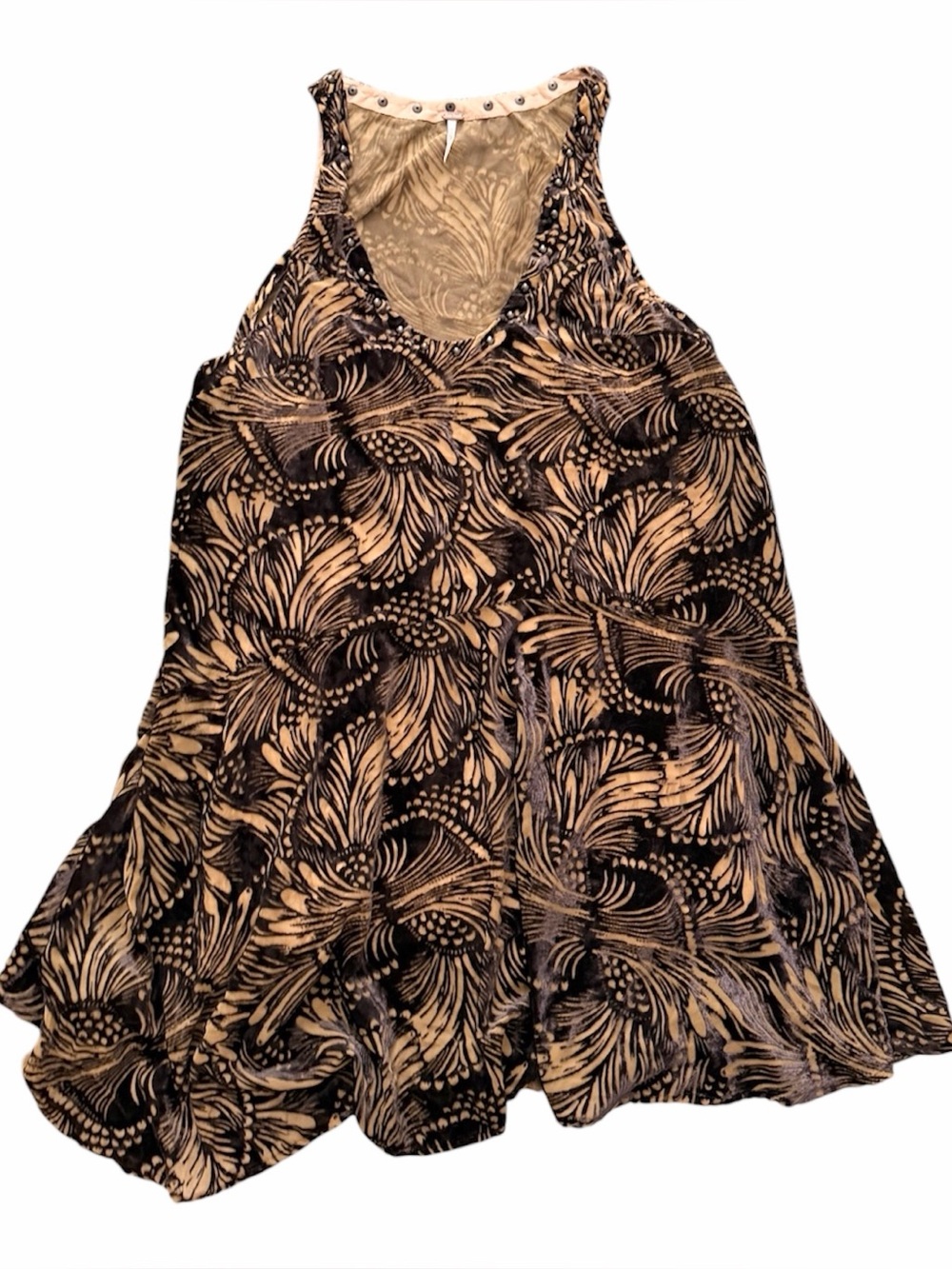 Free People Sleeveless Floral Swirl Tan dress Black & Tan
